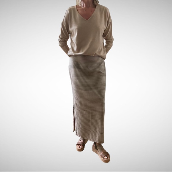 Life is Good Maxi Skirt Tan with Brown Stripes S - Picture 2 of 6